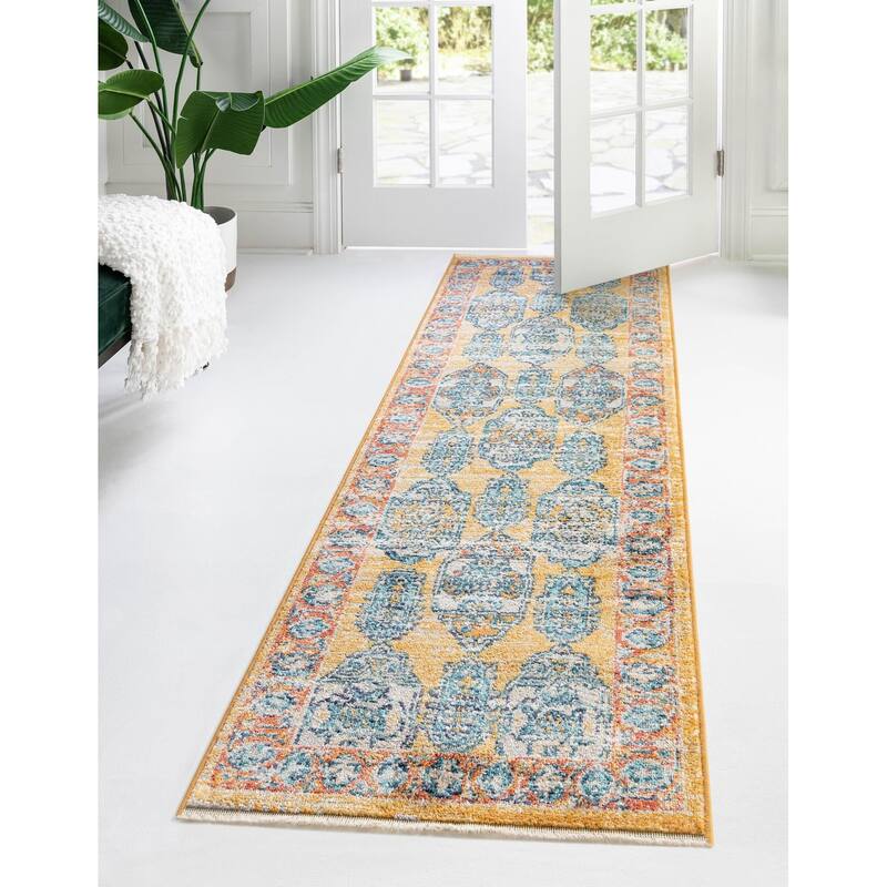 Traditional Nixa Collection Area Rug - 2'x8' - Yellow