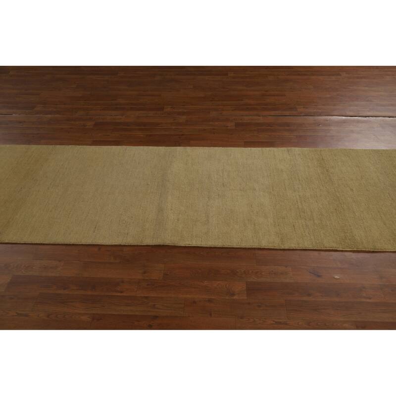 Gold Gabbeh Modern Runner Rug Handmade Wool Carpet - 2'9"x 10'0"