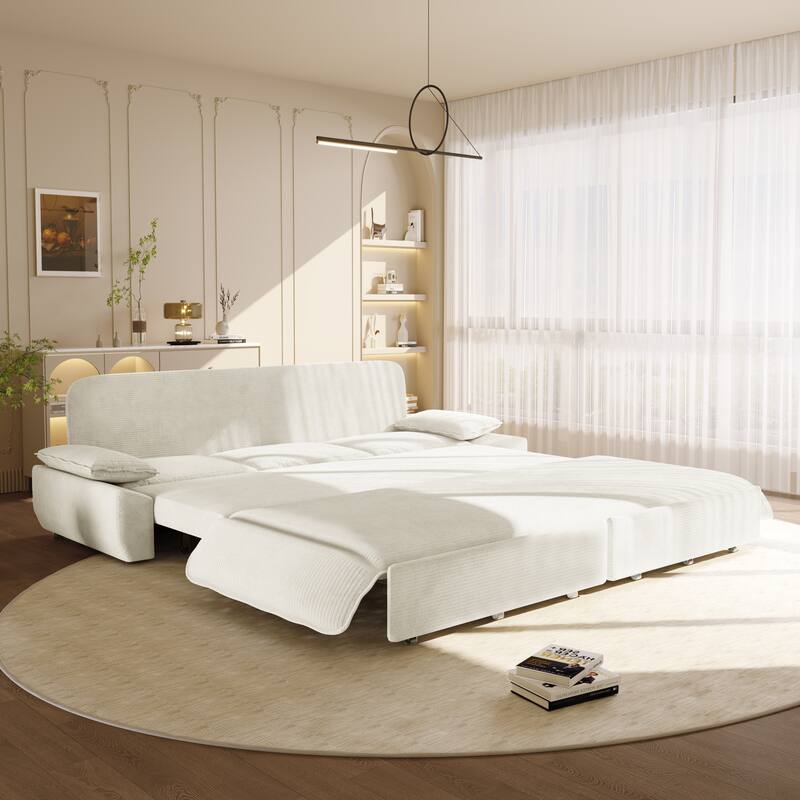 94.5" Corduroy Sofa Bed, 3-in-1 Convertible Sleeper Sofa Couch, Pull Out Sofa Bed, Space-Saving Upholstered Sofa