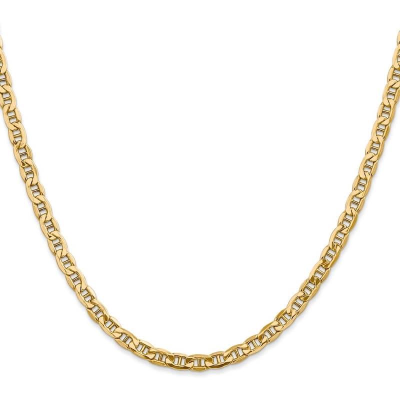 Curata 14k Yellow Gold Hollow Polished Lobster Claw Closure 4.1mm Semi solid Nautical Ship Mariner Anchor Chain Bracelet