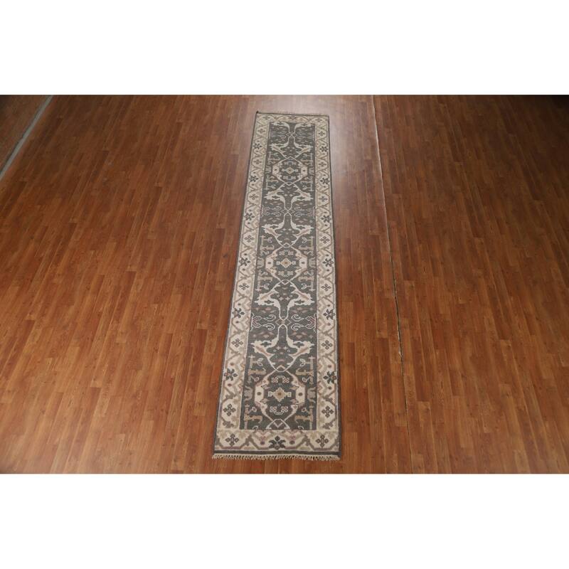 Gray Oushak Oriental Runner Rug Hand-Knotted Hallway Wool Carpet - 2'8"x 11'9"
