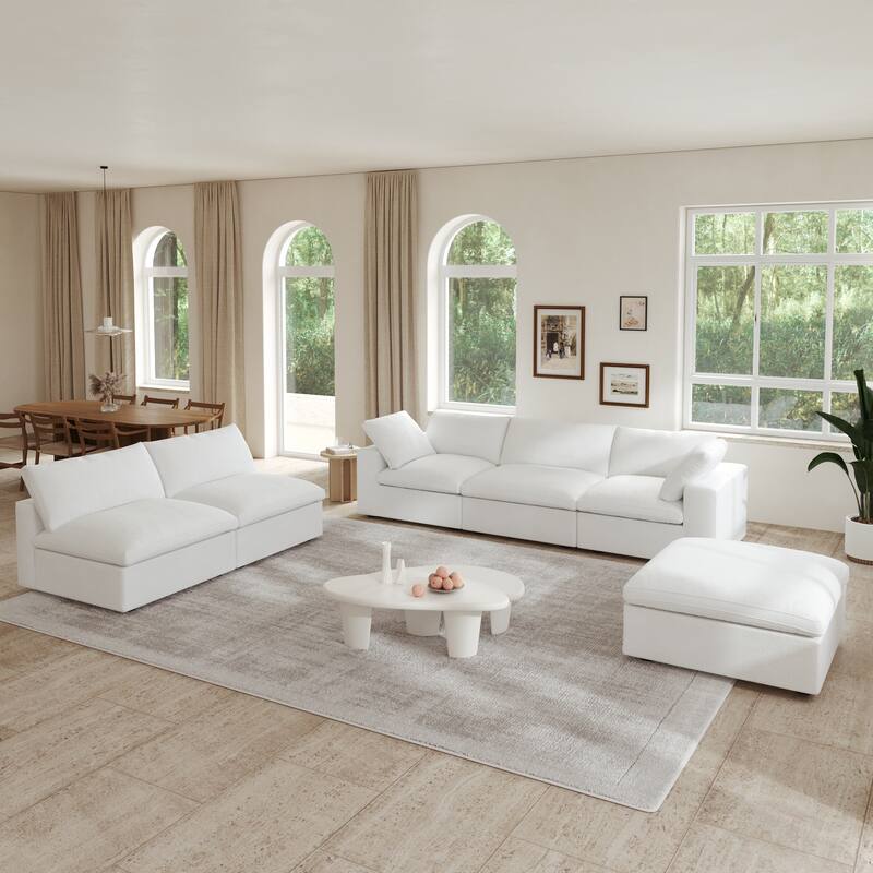 6 Piece Lager Down Filled Sectional Sofa Set - White