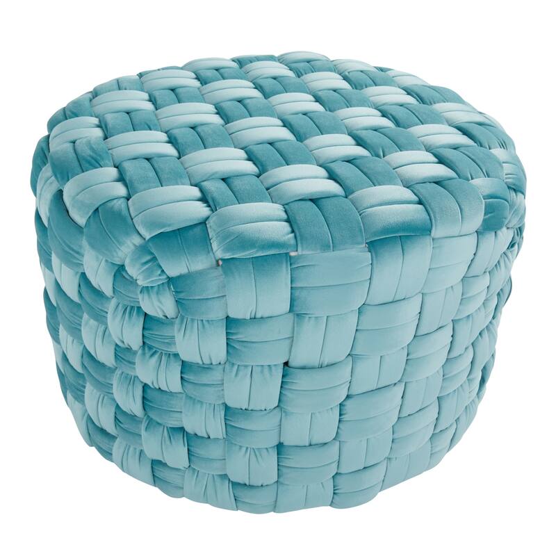 Silver Orchid Camilla Braided Round 24" Ottoman - Ice Blue