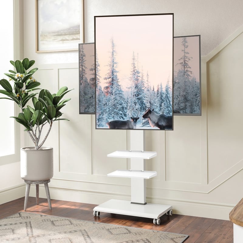 FITUEYES Rolling TV Stand for 32-70 inch TVs with Wheels,Horizontal and Vertical Swivel - White