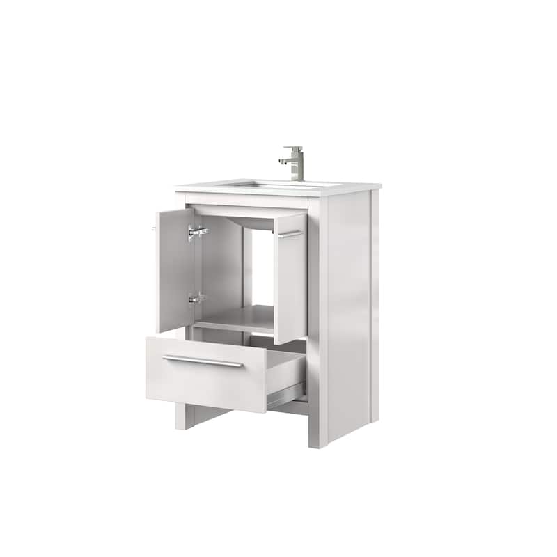 Lafarre Bath Vanity with Quartz Top, Sink, Mirror and Rose Gold Faucet
