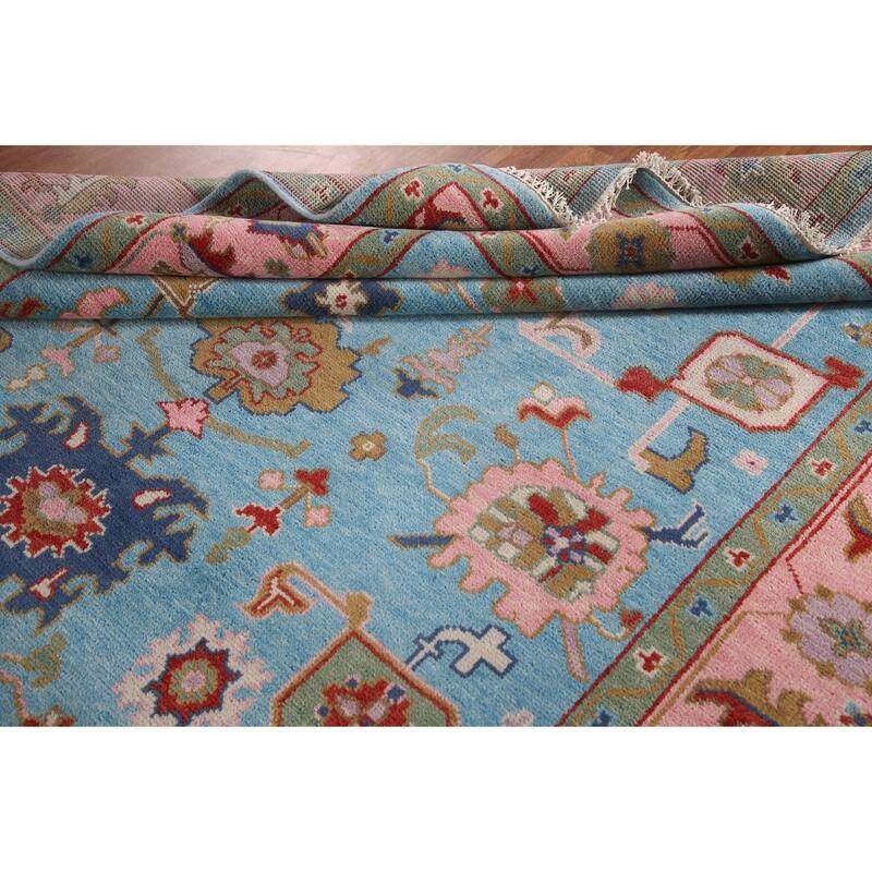 Light Blue Oushak Area Rug Hand-Knotted Transitional Wool Carpet - 7'9"x 9'9"