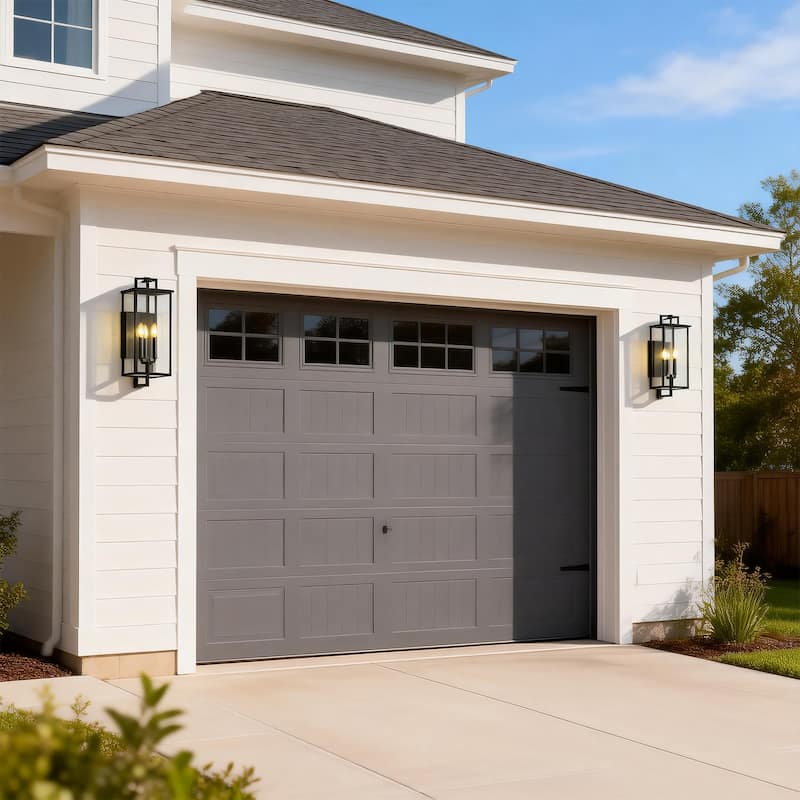 Matte Black Farmhouse Outdoor Wall Lantern Sconce - 3 Variants (16in 1-Light/22in 2-Light/27in 3-Light), Clear Glass, Wet Rated