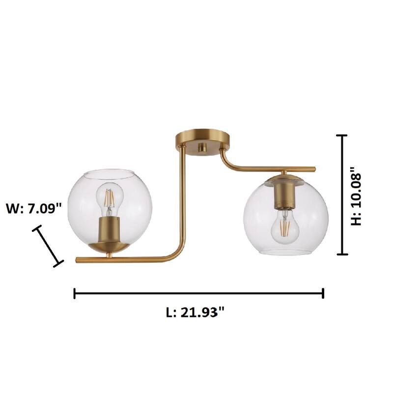 Eglo Marojales 2-light Brushed Gold Ceiling Light with Clear Glass