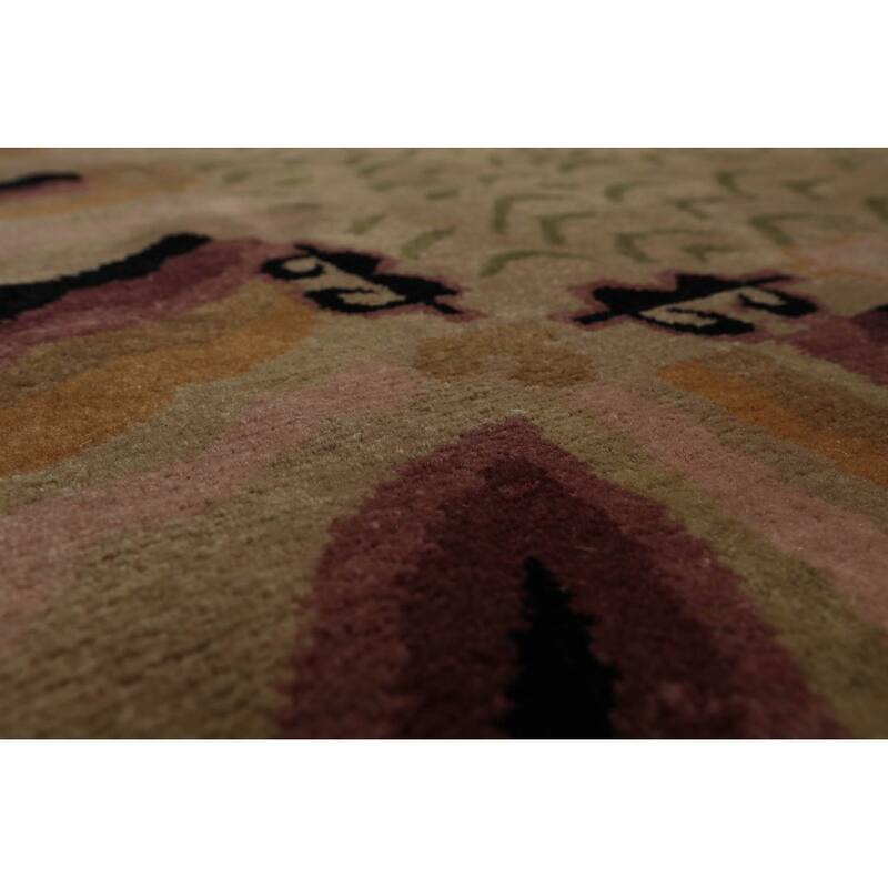 Hand Knotted Beige, Sage Tibetan 100% Wool Modern Oriental Area Rug - 3' 11'' x 7'