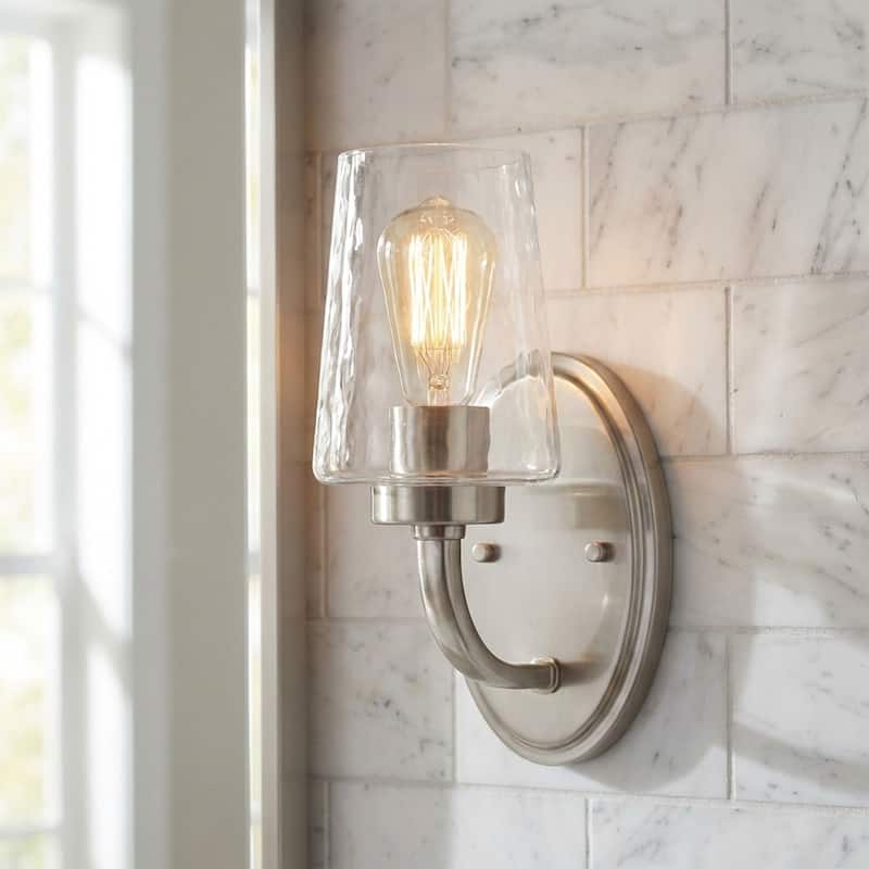 Acroma Modern 1-Light Bathroom Wall Sconce Farmhouse Wall Light with Water Glass - Brushed Nickle