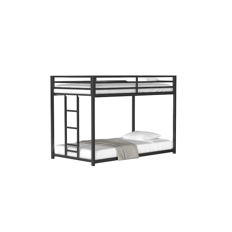 Sturdy Twin over Twin Bunk Bed Metal Black for and Adult, Low Profile Twin over twin bunk bed with Ladder and Guardrails