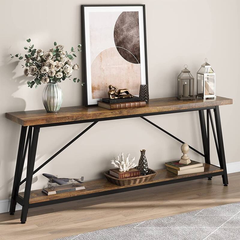 70.9 Inches Entry Console Table, Long Sofa Table - Brown