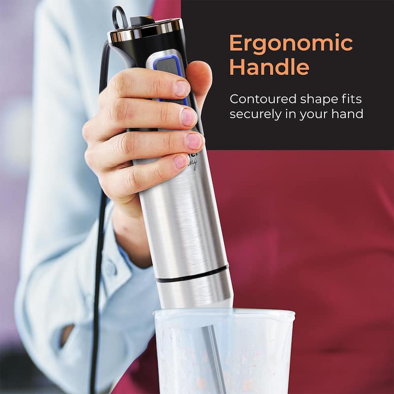 Mueller Immersion Blender Handheld - 8 Speed Stainless Steel Electric Hand Blender, 3 in 1 Emulsion Blender with Turbo Mode