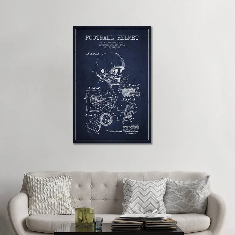 iCanvas "Football Helmet Navy Blue Patent Blueprint" by Aged Pixel Canvas Print - 48x32x1.5