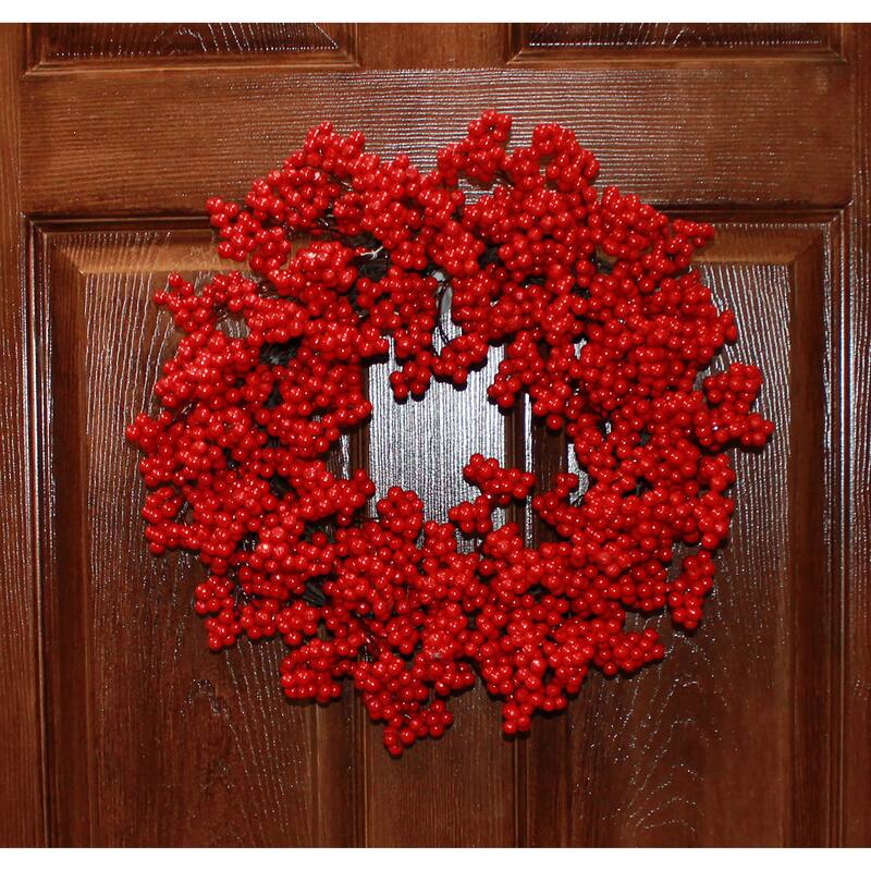 16" Red Berry Wreath on Natural Twig Base - Multicolor