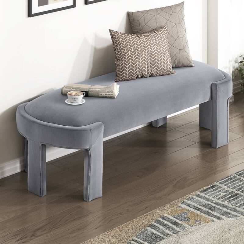 Revere 54" Velvet Upholstered Bench - High-Density Foam Cushioned Seat