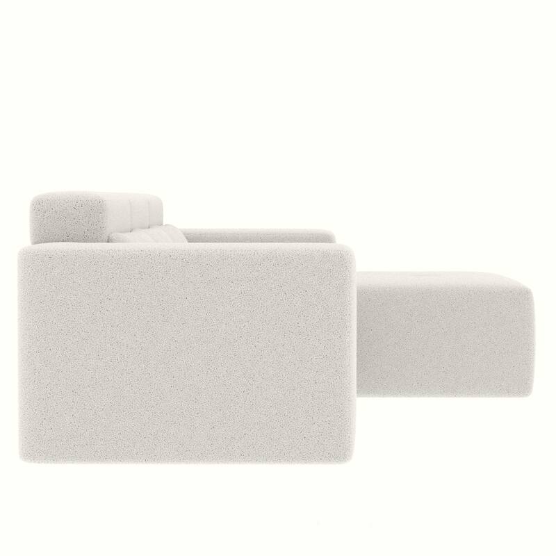 L Shaped Modular Sectional Cloud Sofa with Chaise, Teddy Fabric 3 Seat Corner Sofa, Upholstered Couch with Pillows