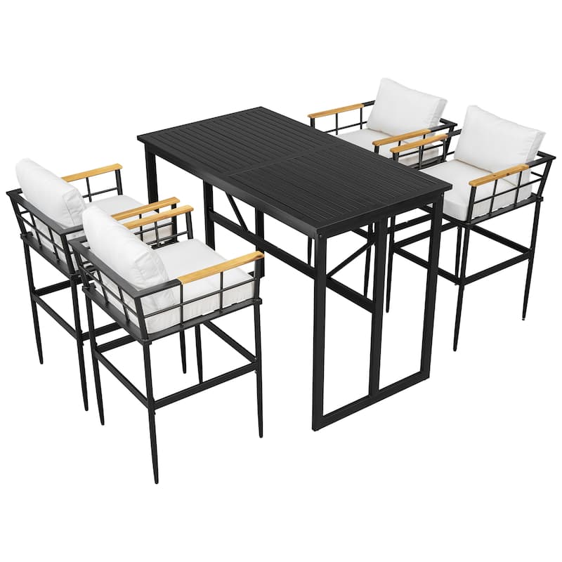 Outdoor Wood Chairs Set with Metal Table for Patio (Set of 5)