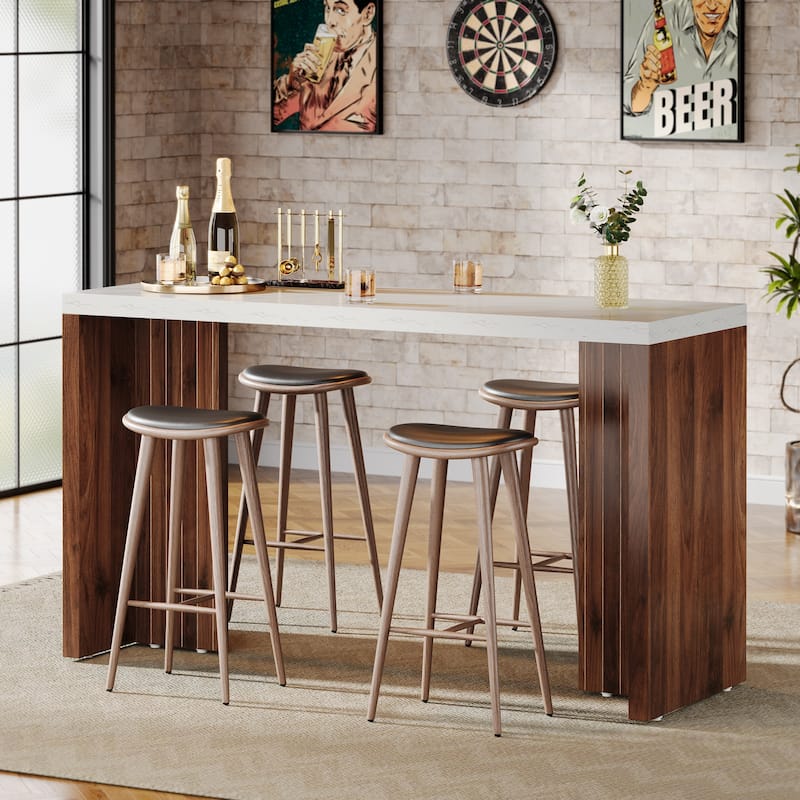 55'' Home Bar Unit, Bar Table with Faux Marble Finished Tabletop