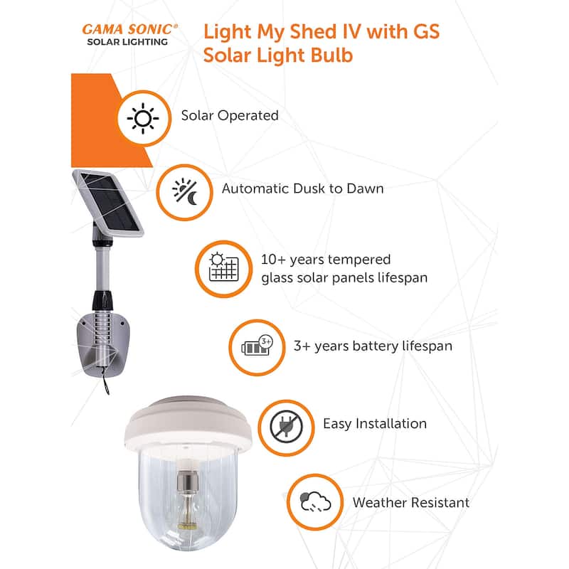 Light My Shed IV Solar LED Storage Light with 2 Bright White Bulbs - Gray
