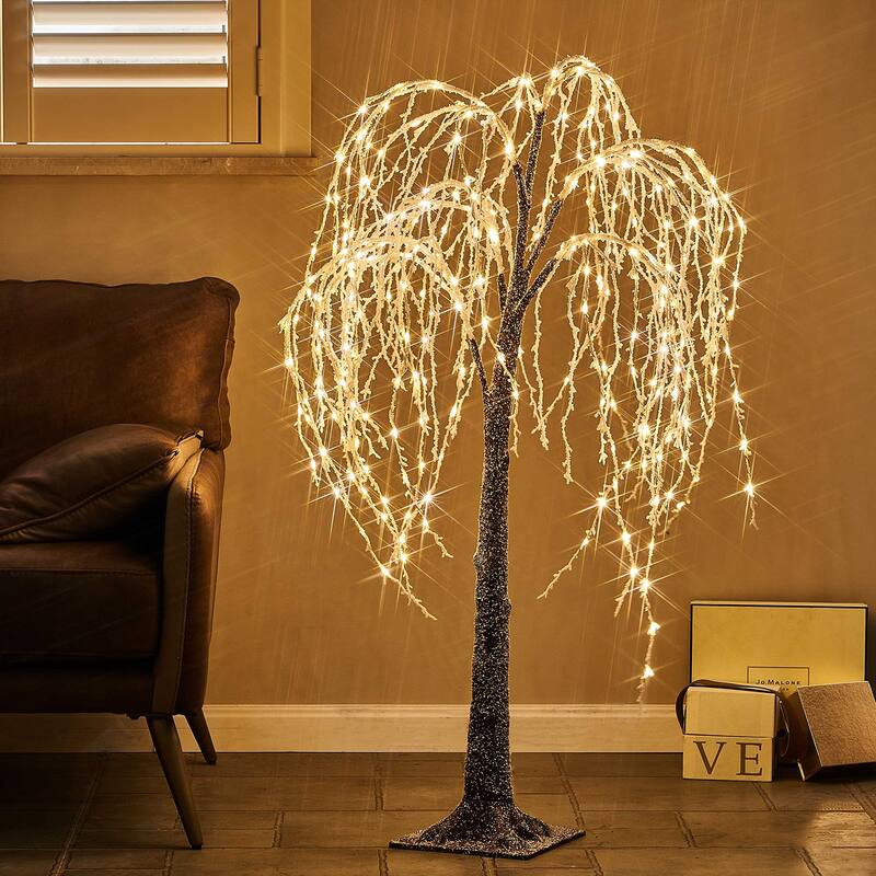 Lighted Willow Tree Plug in 300 Fairy Lights 4FT, Flocked Tree with