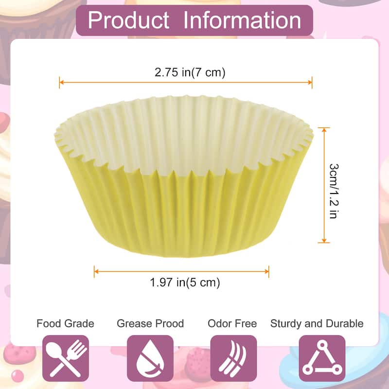100 Count Cupcake Liners Cupcake Muffins Liners Paper Baking Cups - Yellow