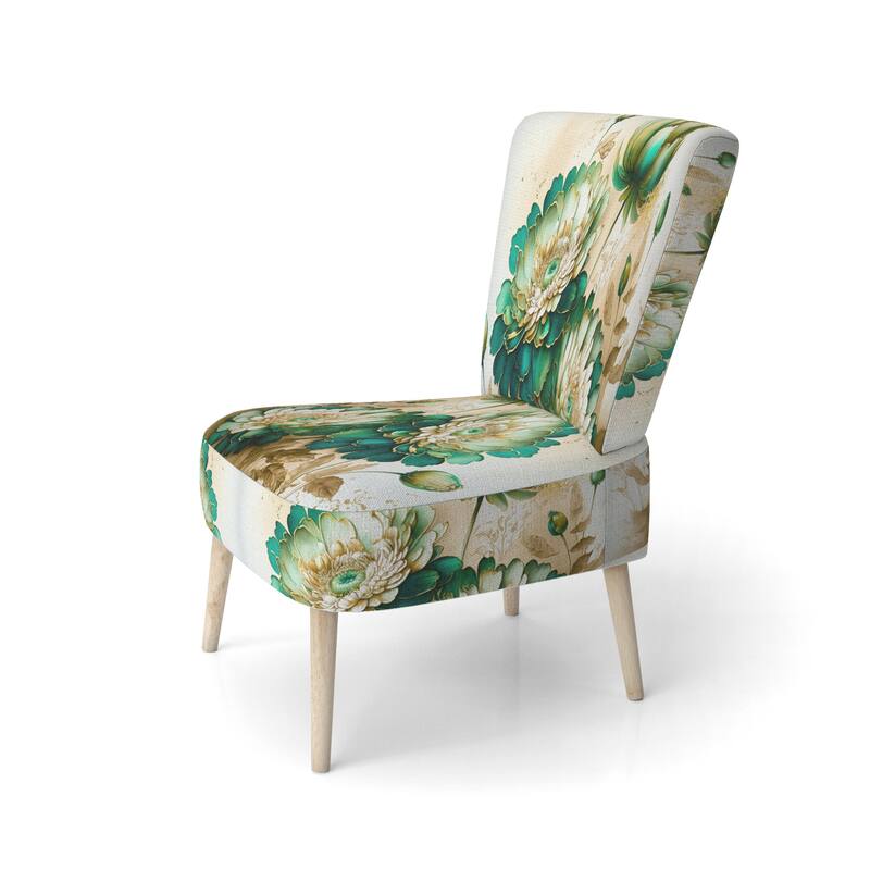 Designart "Green Blooming Daisy I" Upholstered Floral & Botanical Accent Chair and Traditional Arm Chair - Multiple Color