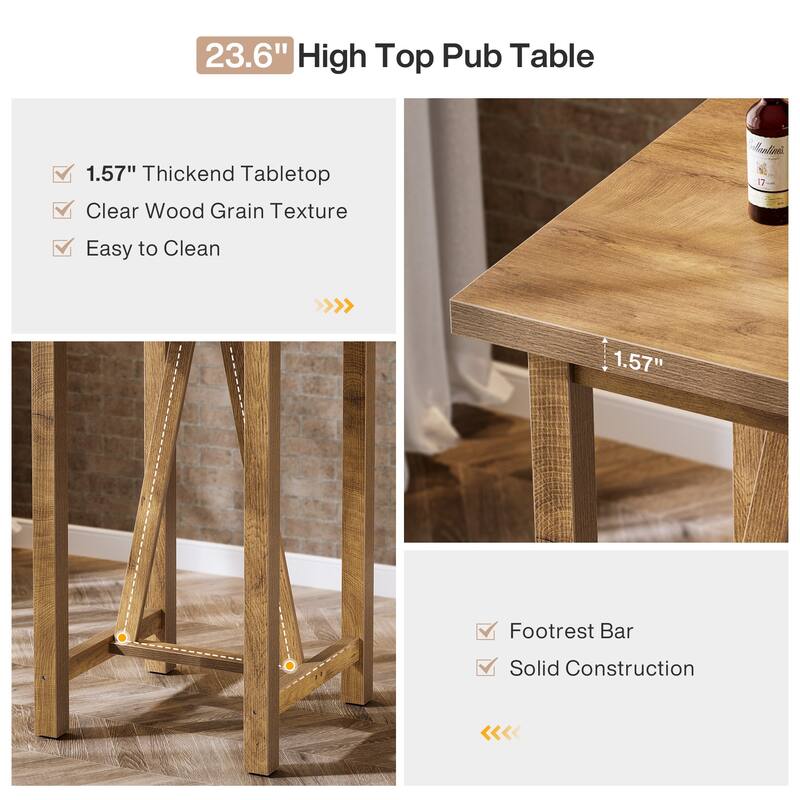 39.4 Inch Square Bar Table Wood Counter Height Pub Table - 23.6" D x 23.6" W x 39.4" H