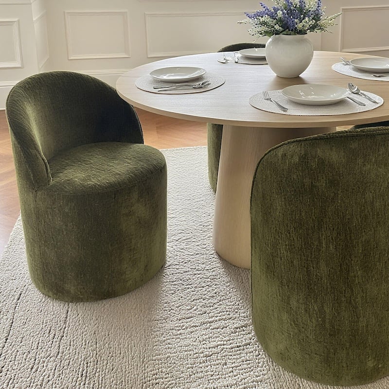 Chenille Upholstered Dining Chair with Castors (Set of 4)