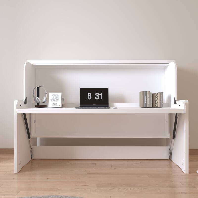 GDF Studio - Zigg Modern Murphy Bed with Built-In Desk, Space-Saving Foldable Wall Bed for Small Rooms