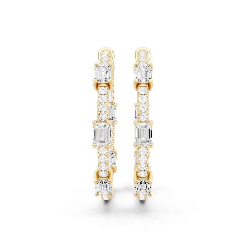 Auriya 14k Gold 3.00ctw Emerald Hoop Lab Grown Diamond Earrings (E-F VS) - Yellow