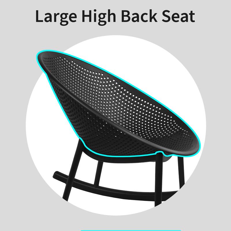 Patio Rocking Chairs | Oval Egg Shaped Lounge Rocker | All Weather Plastic | Modern Accent Side Chair for Indoor or Outdoor Use