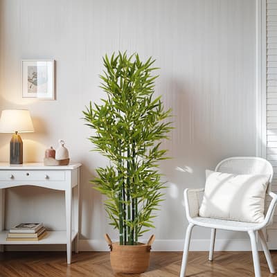 5' Artificial Bamboo Plants with Pots, Set of 2