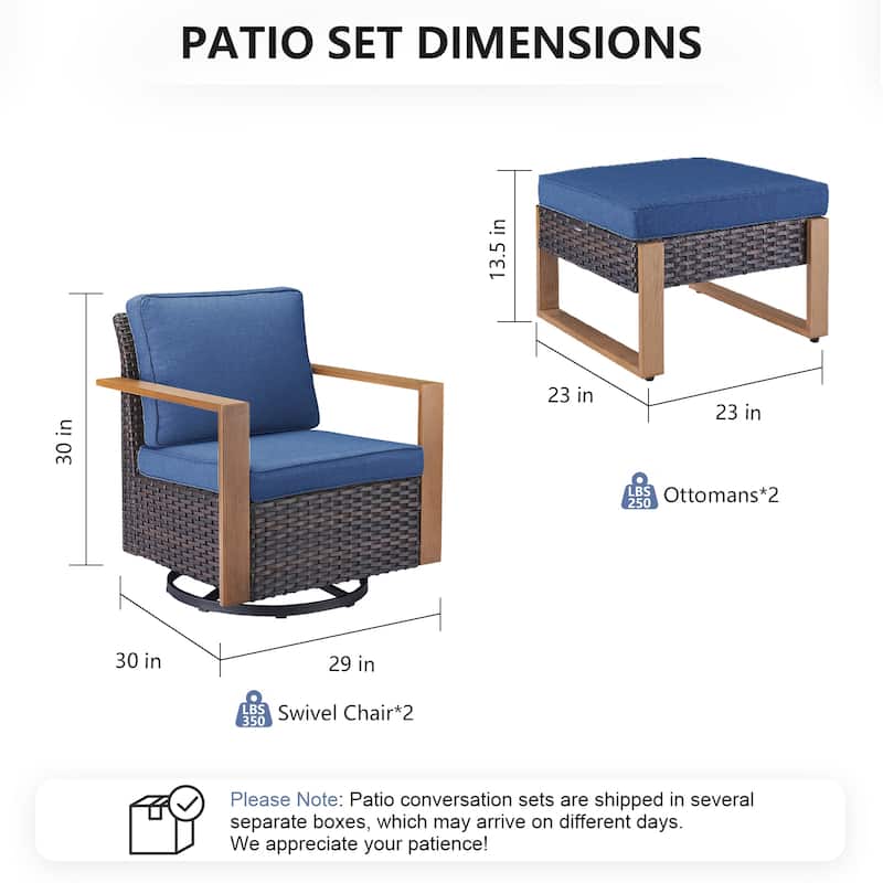 Pocassy 4 Pieces Outoor Patio Swivel Chair Ottoman Set