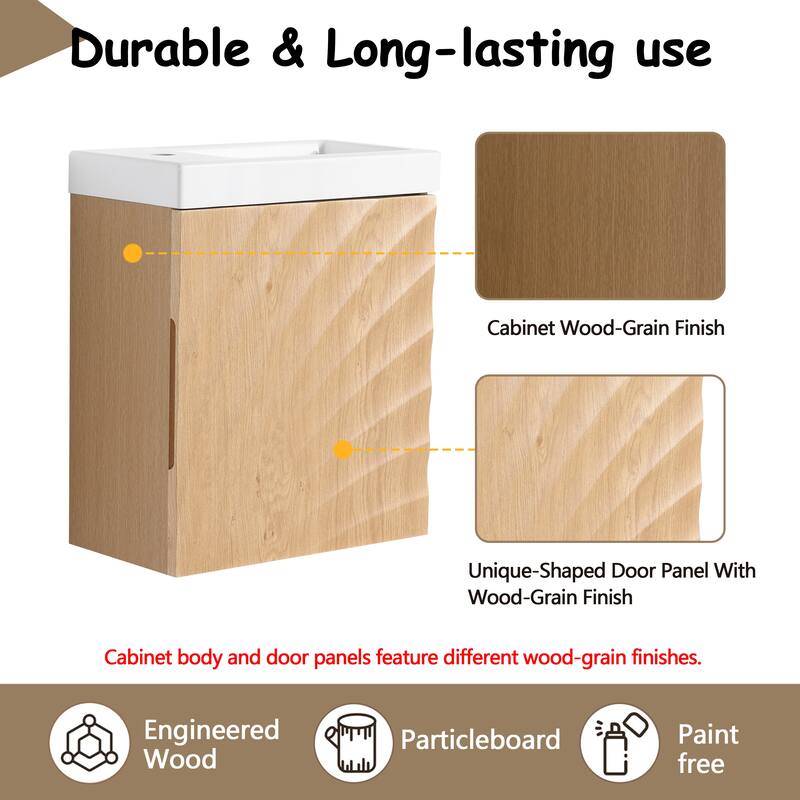 GDFStudio - Helsinki 18.5" Modern Wall-Mounted Bathroom Vanity Set with Resin Sink, Soft Closing Door & Antirust Hardware