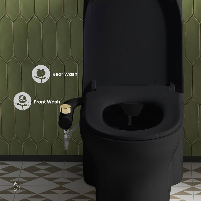 Aqua Non-Electric Bidet Toilet Attachment In Glossy Black With Polished Gold Hardware