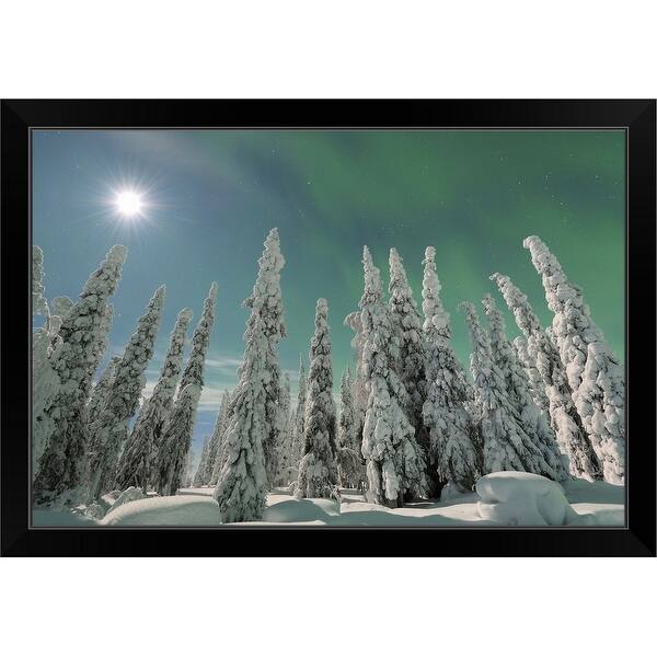 Shop Northern Lights And Full Moon Nordoesterbotten Suomi Finland Black Framed Print Free Shipping Today Overstock 30204640