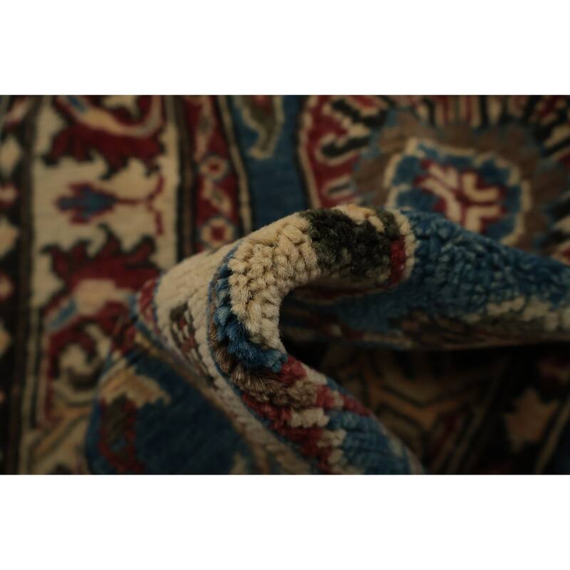 Hand Knotted Oriental 100% Wool Carpet Traditional Geometric Navy Blue & Blues Kazak Area Rug - 3' 0'' X 2' 1''