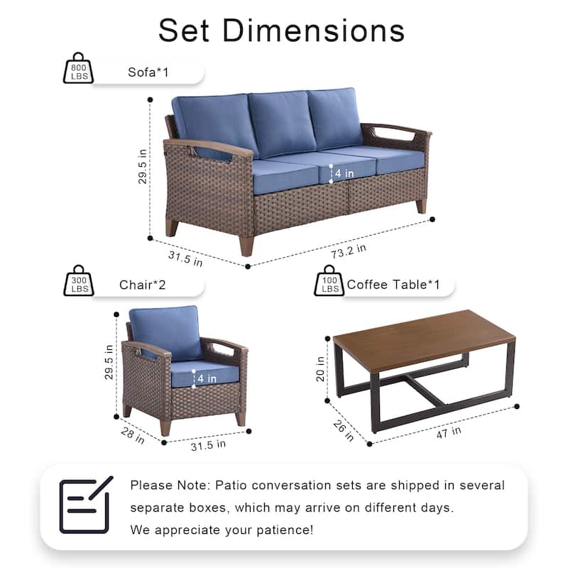 Pocassy Outdoor Brown Wicker Funitre with Cushion Set