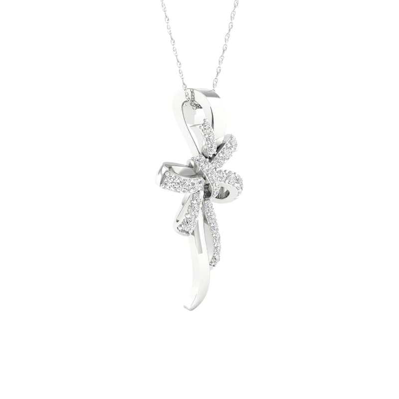 1/8ct TDW Diamond Bow Pendant Necklace in 10k Gold for Women
