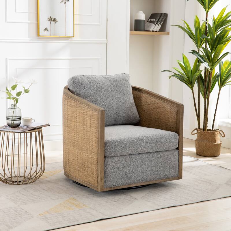 Modern 360 Degree Swivel Club Barrel Chair, Comfy Round Upholstered Accent Sofa Chair, Living Room Leisure Arm Chair