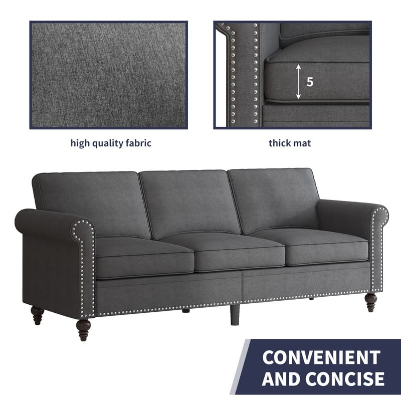 Mixoy 2 Piece Living Room Sofa Set with Rivet Design,Linen 3-Seater Sofa Couch,Loveseat Sofa/Single Sofa Chair