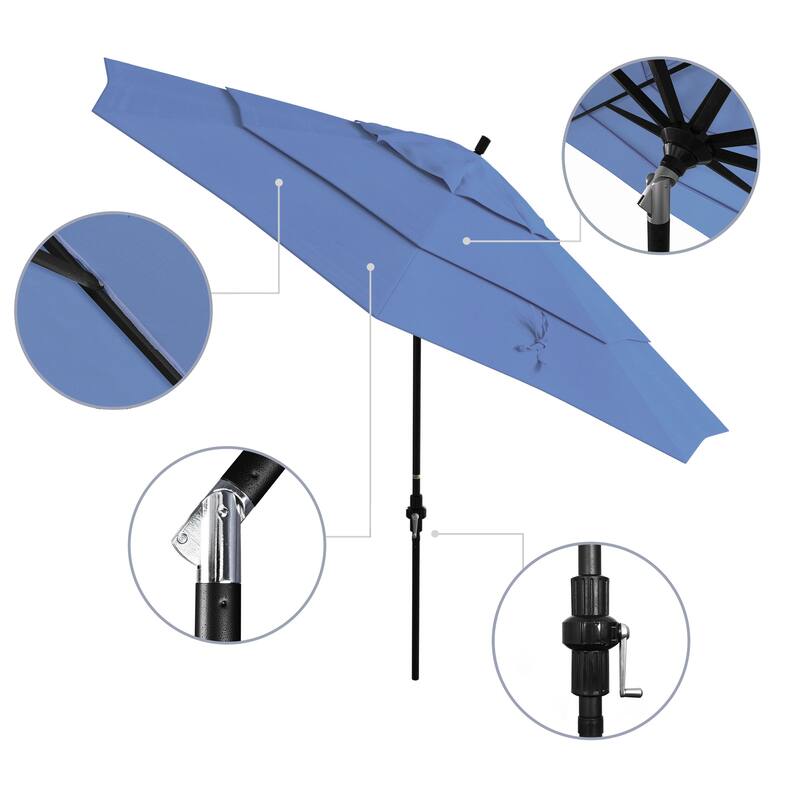 California Umbrella 11' Rd Golden State Series Patio Umbrella Black Aluminum Frame Crank Lift Collar Tilt Pacifica
