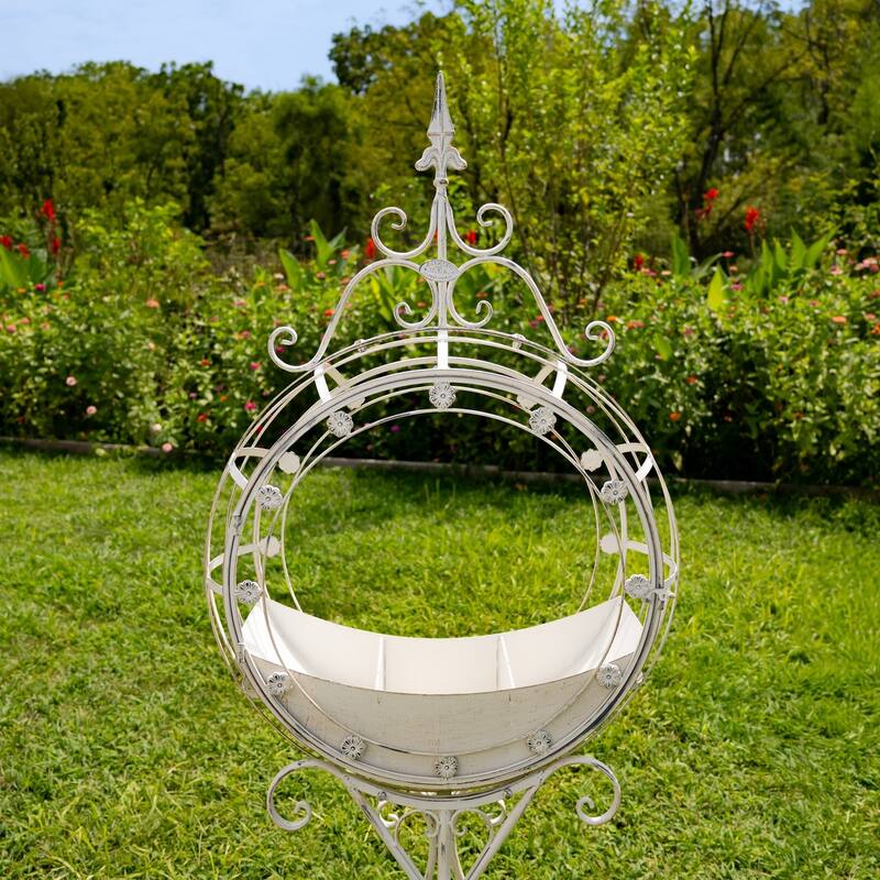 Set of 2 Tall "Tamar" Iron Planters in Antique White