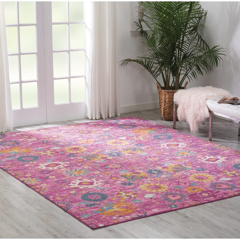 Nourison Passion Boho French Country Floral Area Rug. - 9' x 12' - Fuchsia - Runner/Rectangle