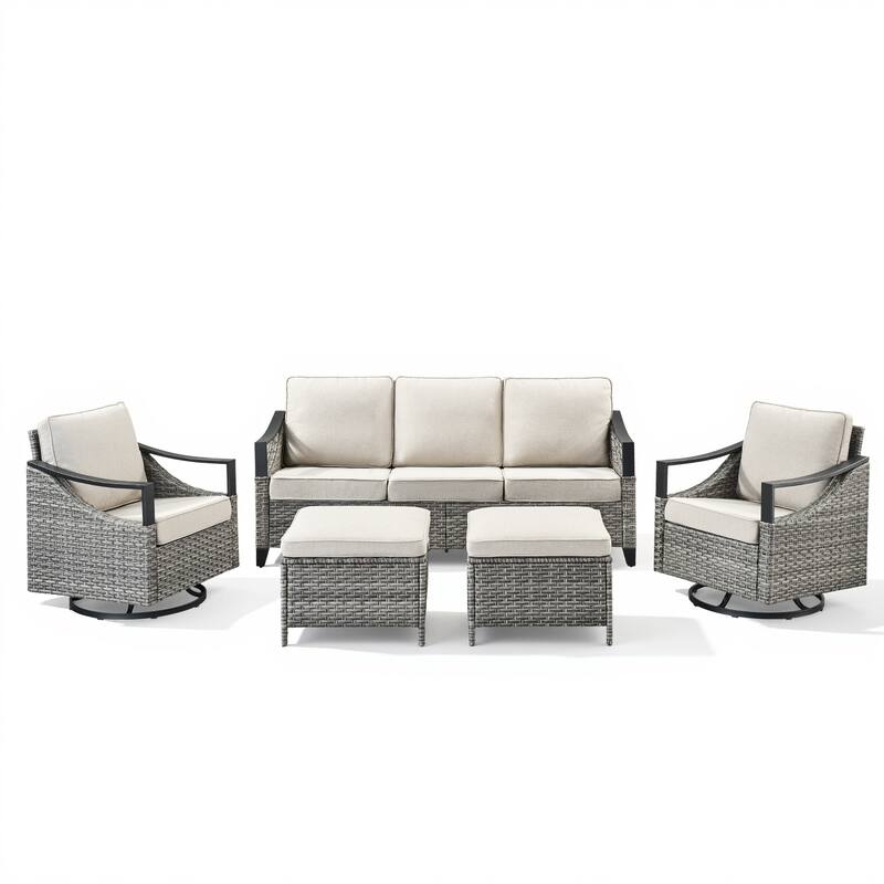 Pocassy 4-Piece Outdoor Patio Sofa Swivel Glider Chairs with Ottoman