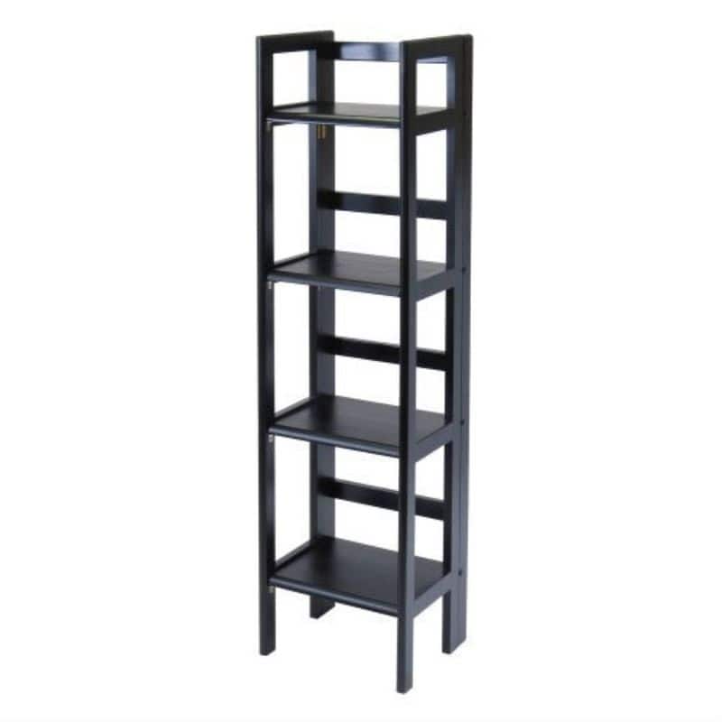 Black 4-Tier Shelf Folding Shelving Unit Bookcase Storage Shelves Tower - 11.4"D x 14"W x 51.3"H
