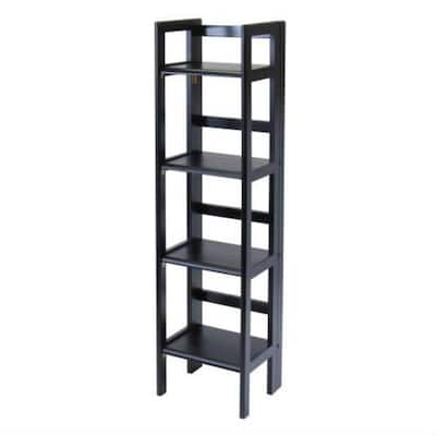 Black 4-Tier Shelf Folding Shelving Unit Bookcase Storage Shelves Tower - 11.4"D x 14"W x 51.3"H