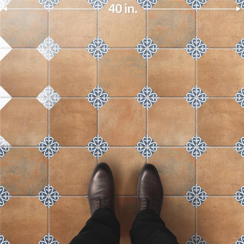Merola Tile Degas Teja with Blue Deco 8-7/8" x 8-7/8" Porcelain Floor and Wall Tile