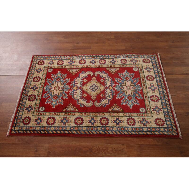 Traditional Red Kazak Accent Rug Hand-Knotted Wool Carpet - 2'8" x 4'1"